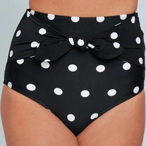 Black Polka Dot Print High Waist Bikini Bottom